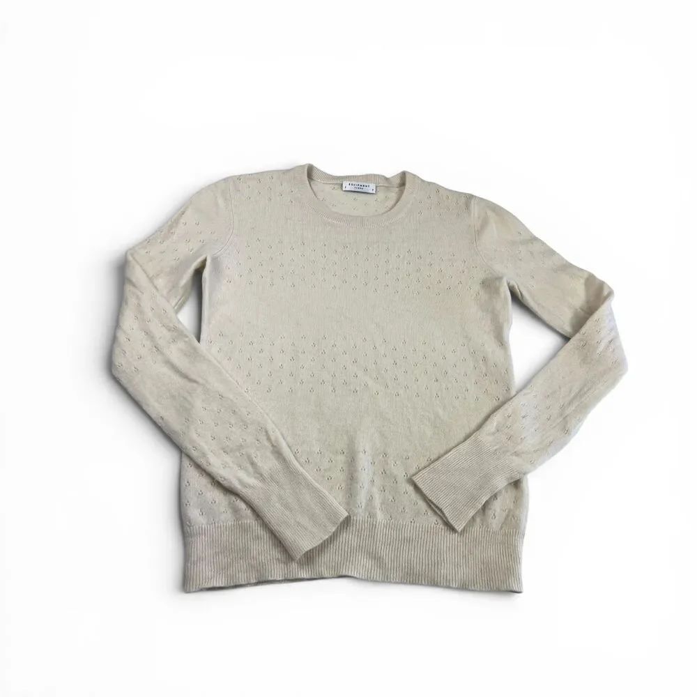 Equipment Femme Pointelle Cashmere Knit Sweater Ivory Soft Luxe Chic Pullover S